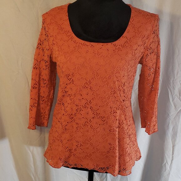 Tops - Jennie & Marlis Women's Petite Coral Lace Top, Size PM